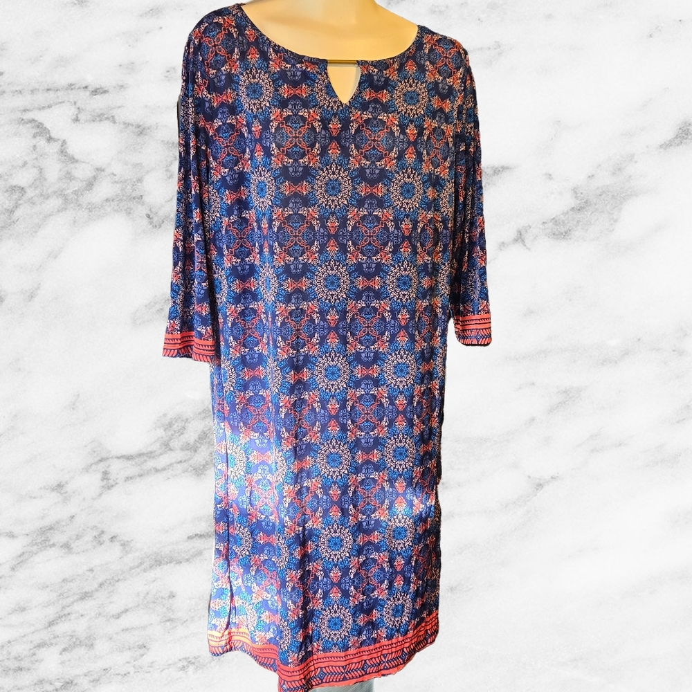BB Collection Boho Blue‎ and Red Patterned Dress - Size Large